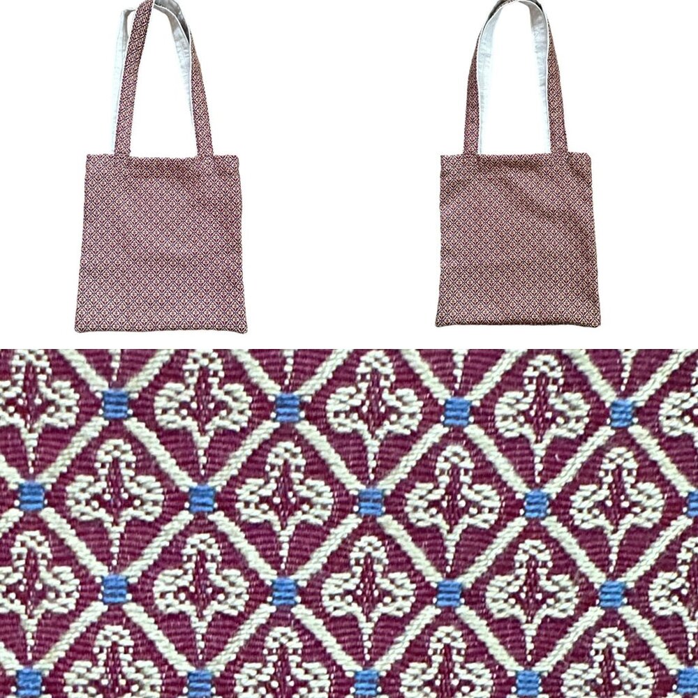 Side Eye Bird Handmade Tote Bag Mini Jacquard Fleur De Lis Royal Spade Wine Gold